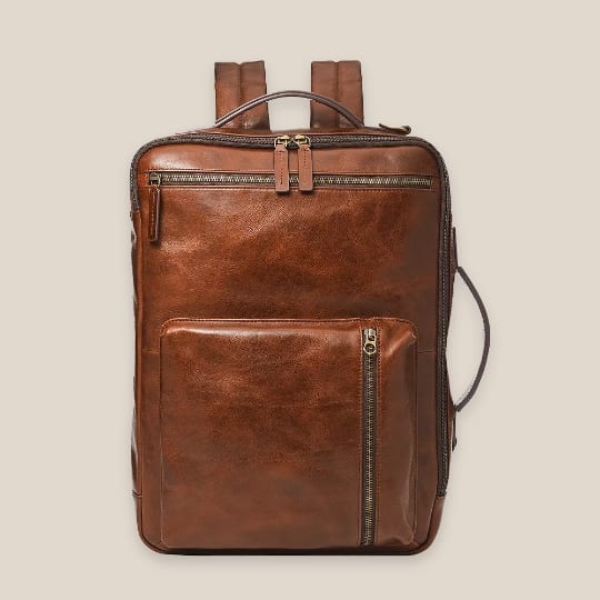 Men's brown leather rucksack.